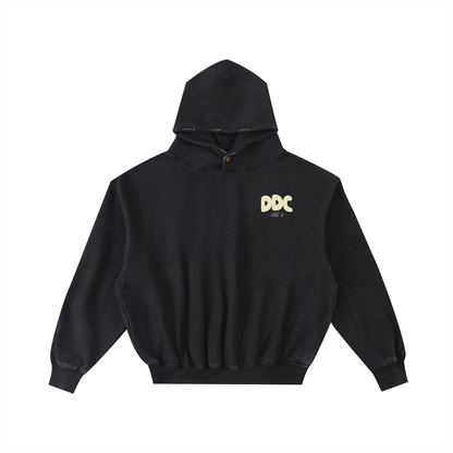 Adult White Fox Frayed Enzyme Washed Hoodie